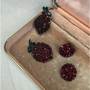Made in Austria Warner Red Rhinestone Berry Fruit Brooch Earrings